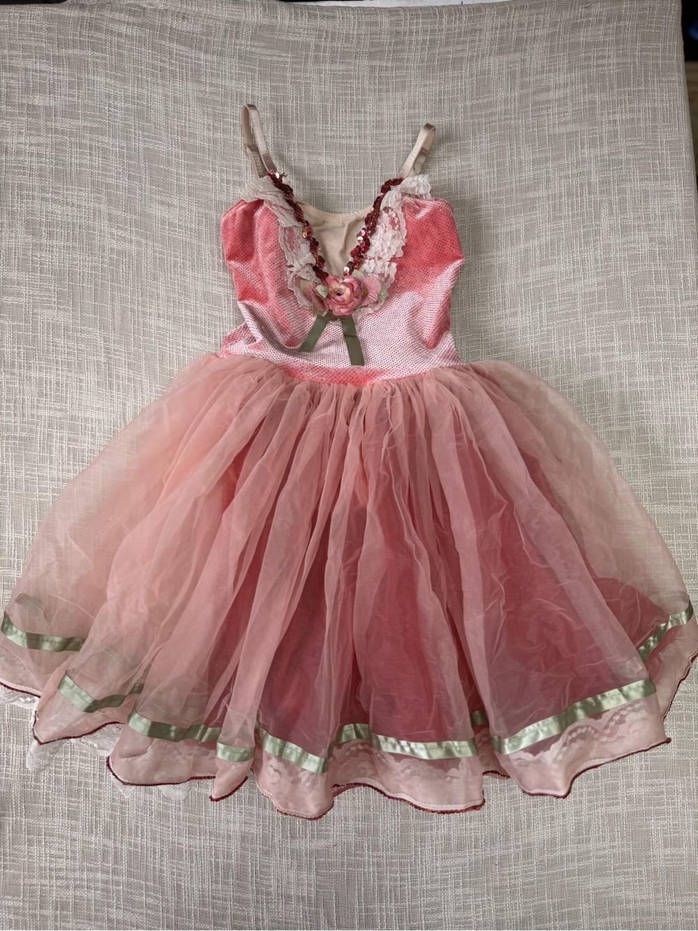 Dansco Fina Pink Ballet Dance Costume Dress Tutu Sequins Lace Made in USA